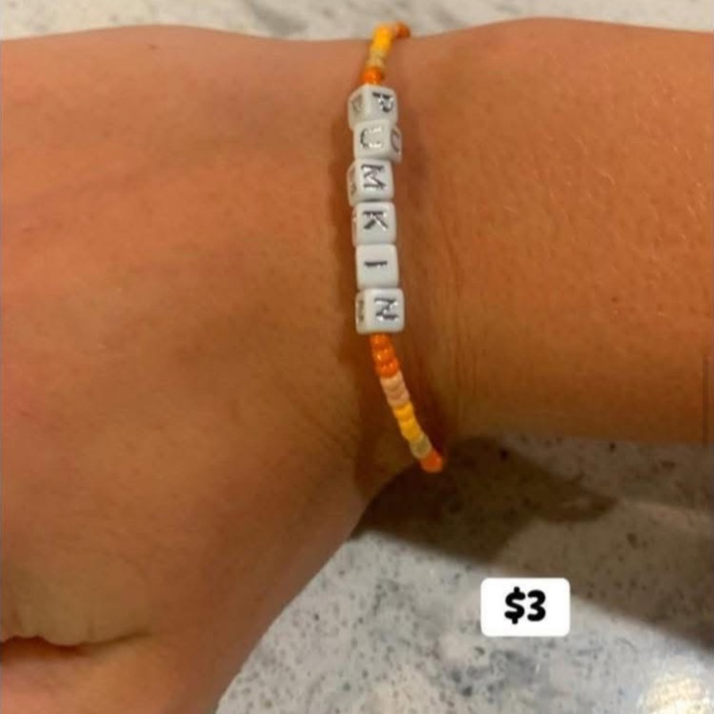 Orange Beaded Bracelet with Letter Beads